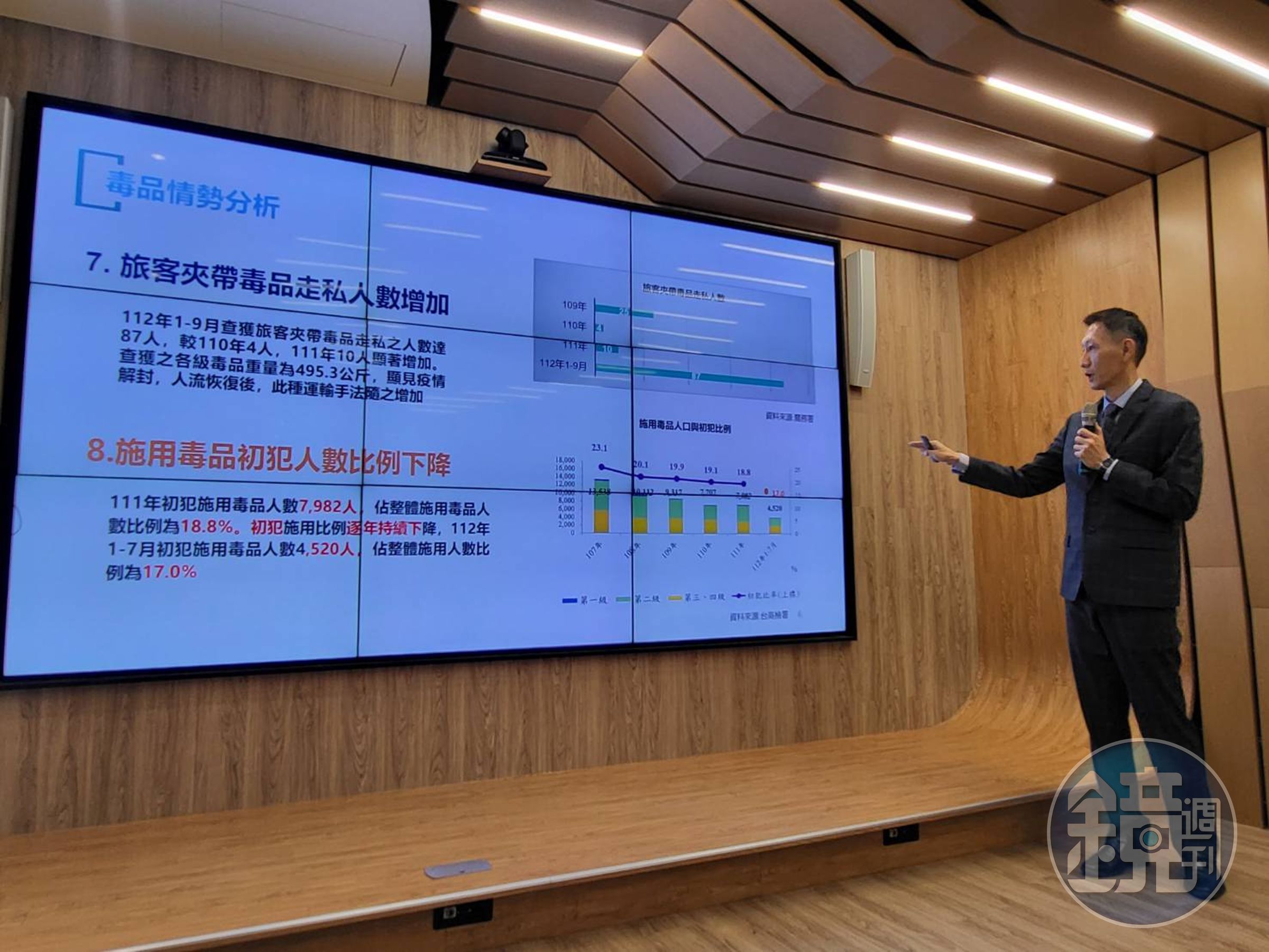 高檢署檢察官趙燕利透過簡潔有力的簡報分析歷年緝毒狀況並提出示警,讓國人在最短時間掌握毒情概況。