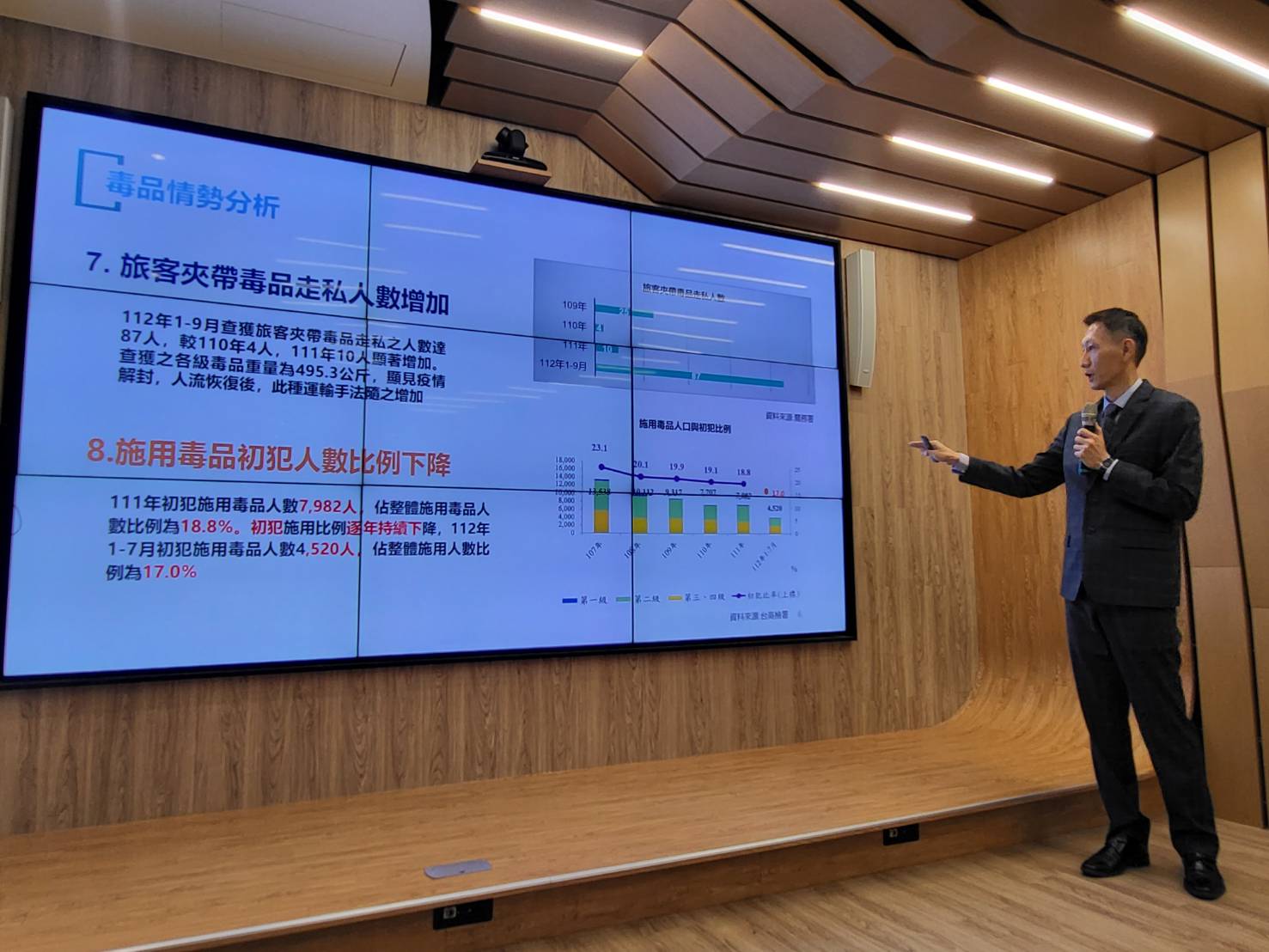 高檢署檢察官趙燕利透過簡潔有力的簡報分析歷年緝毒狀況並提出示警,讓國人在最短時間掌握毒情概況。