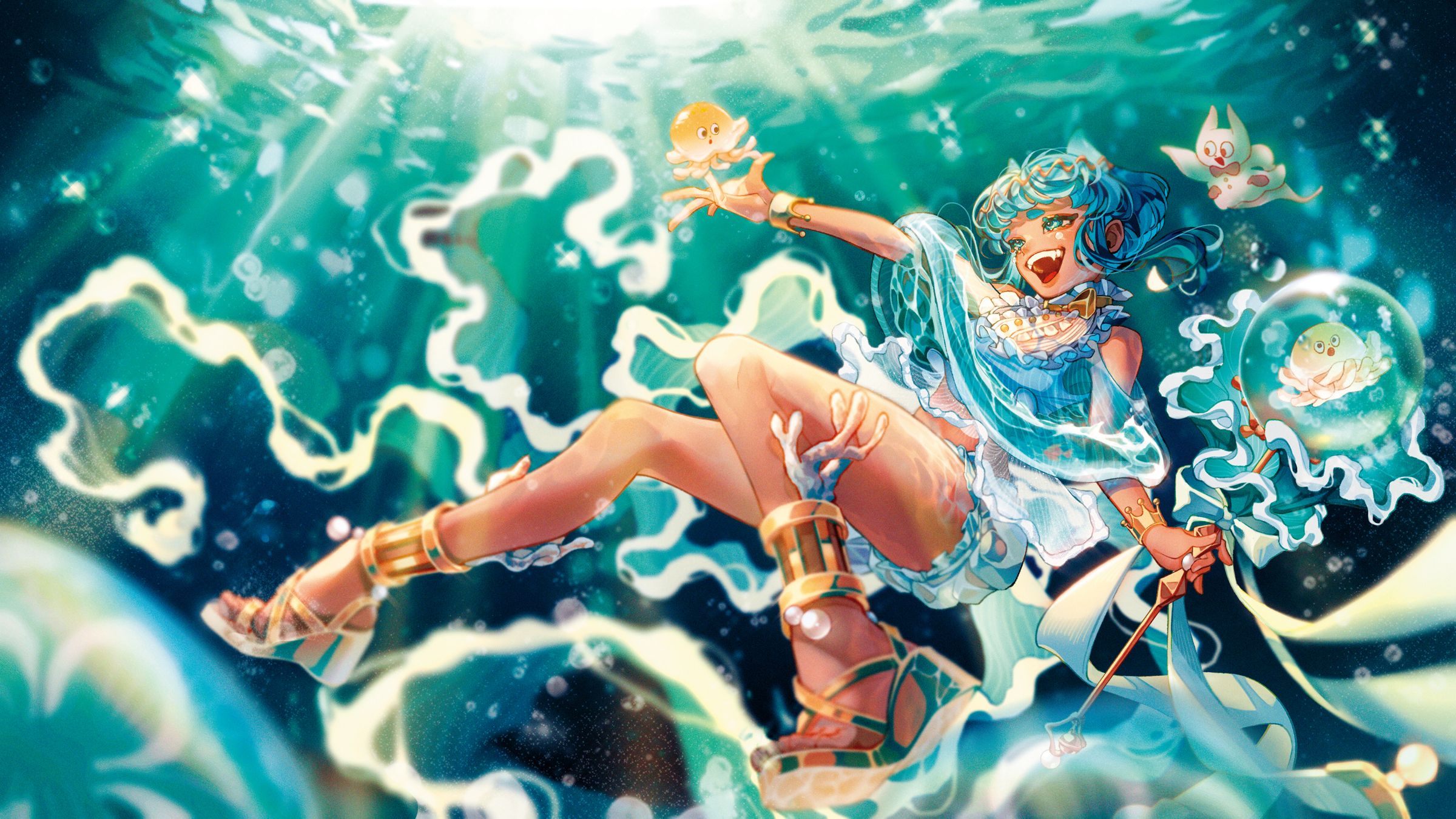 公視VTuber二期生「海月粼粼」在10月進行初配信,形象為水系魔法少女,由繪師麥尼設計。(公視提供)
