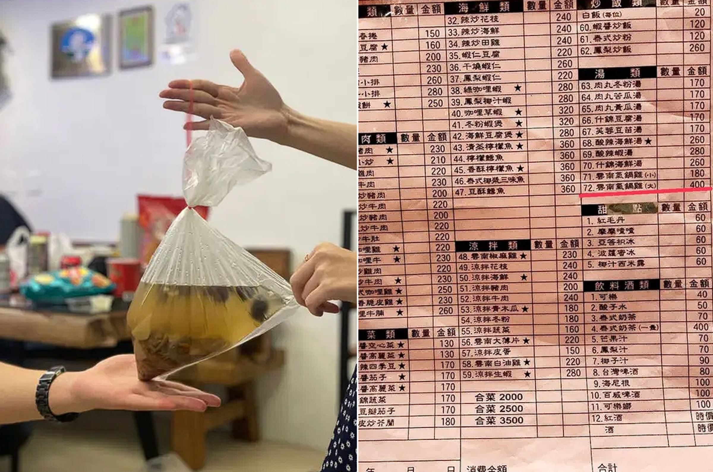 有網友分享自己在墾丁大街買的400元雞湯只有2支小小的棒棒腿,質疑份量太少,引發議論。(翻攝自Dcard)