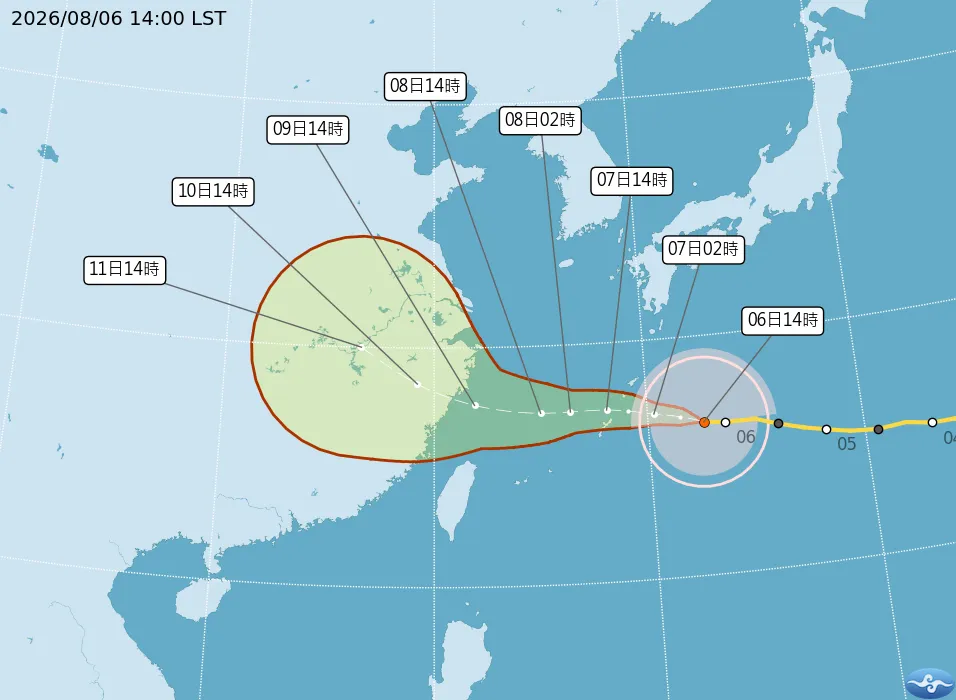 白海豚颱風最新路徑，預計明下午發布海警。（氣象署提供）
