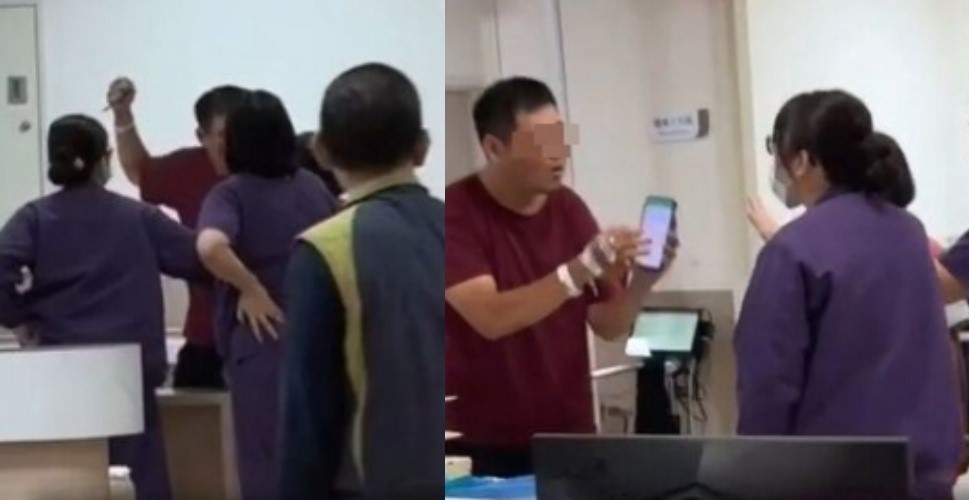 一名男病患因身體疼痛多次呼叫護理師未果,竟情緒失控大聲咆哮並動手推擠護理師。(翻攝自社會事新聞影音)
