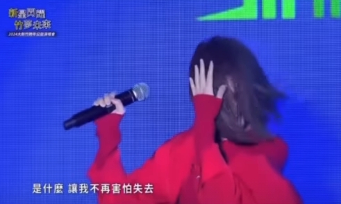 白安在新竹跨年演唱會表演時，頭髮被吹到蓋住整張臉超狼狽。（翻攝自白安IG）