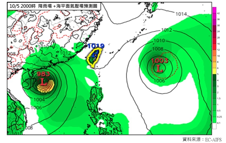 林得恩指出，秋颱醞釀發展中，中秋前後「恐有雙颱」。（翻攝自臉書「林老師氣象站」）