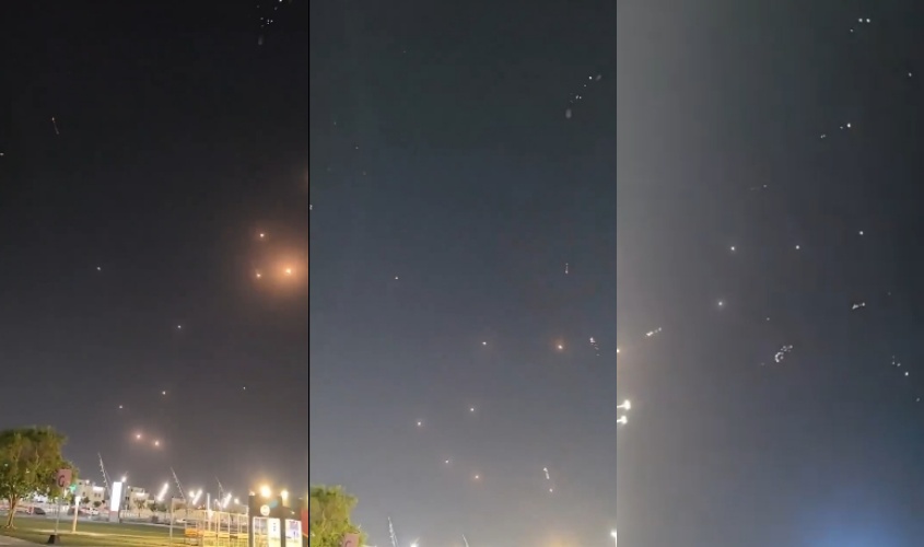 台灣女遊客在卡達市區餐廳用餐，目擊飛彈飛越頭頂，立刻與友人緊急進入餐廳躲避，有人當場嚇哭。（翻攝自X）