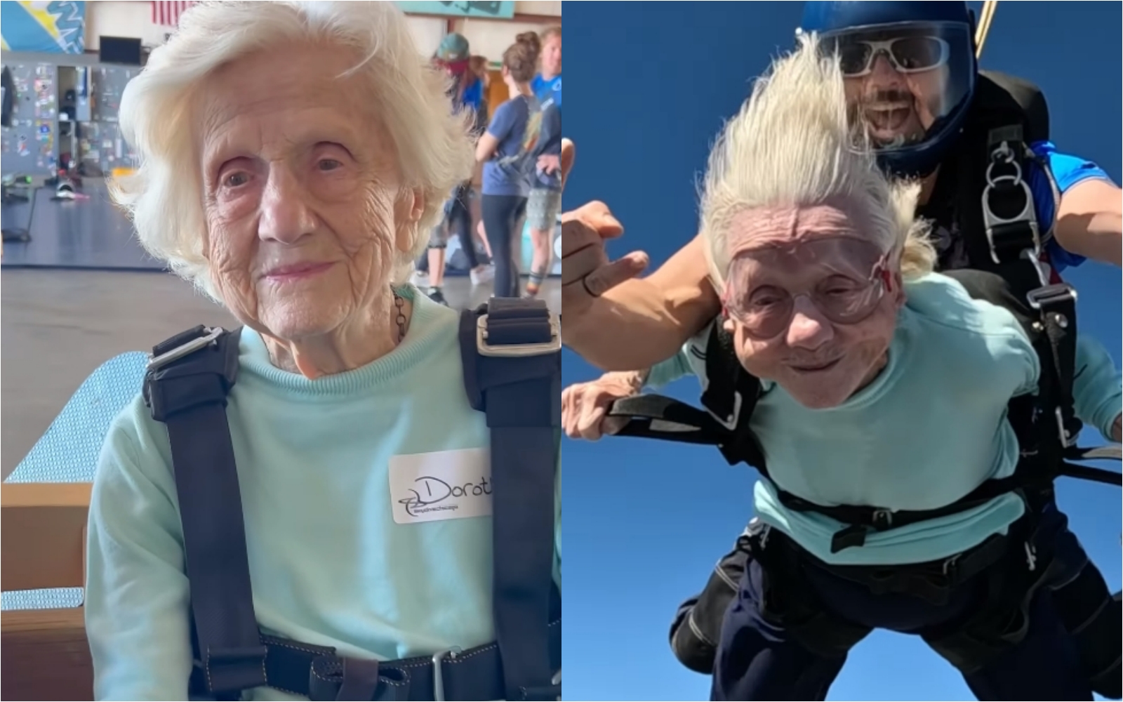 高齡104歲的霍夫納本月1日才完成高空跳傘，刷新世界紀錄。（翻攝自Instagram @skydivechicago）