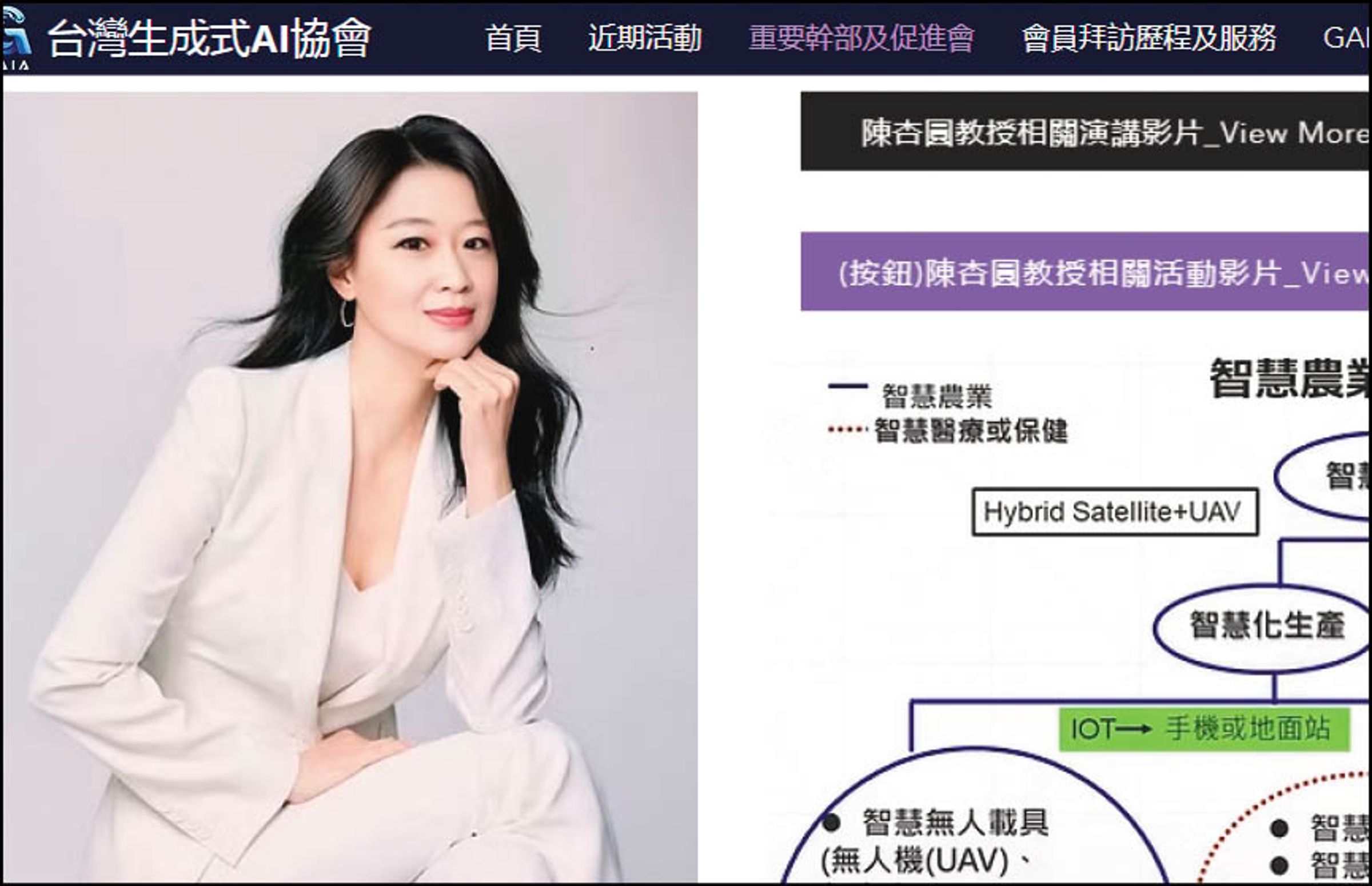 陳杏圓在AI協會官網的形象照,原始圖片為韓國知名演員李英愛。(翻攝台灣生成式AI協會官網)