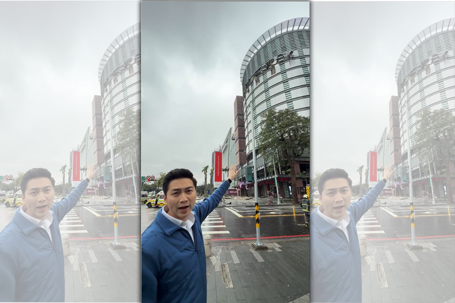 藍委廖偉翔到台中新光三越氣爆現場直播，被網友批評不恰當。 （翻攝自廖偉翔臉書）