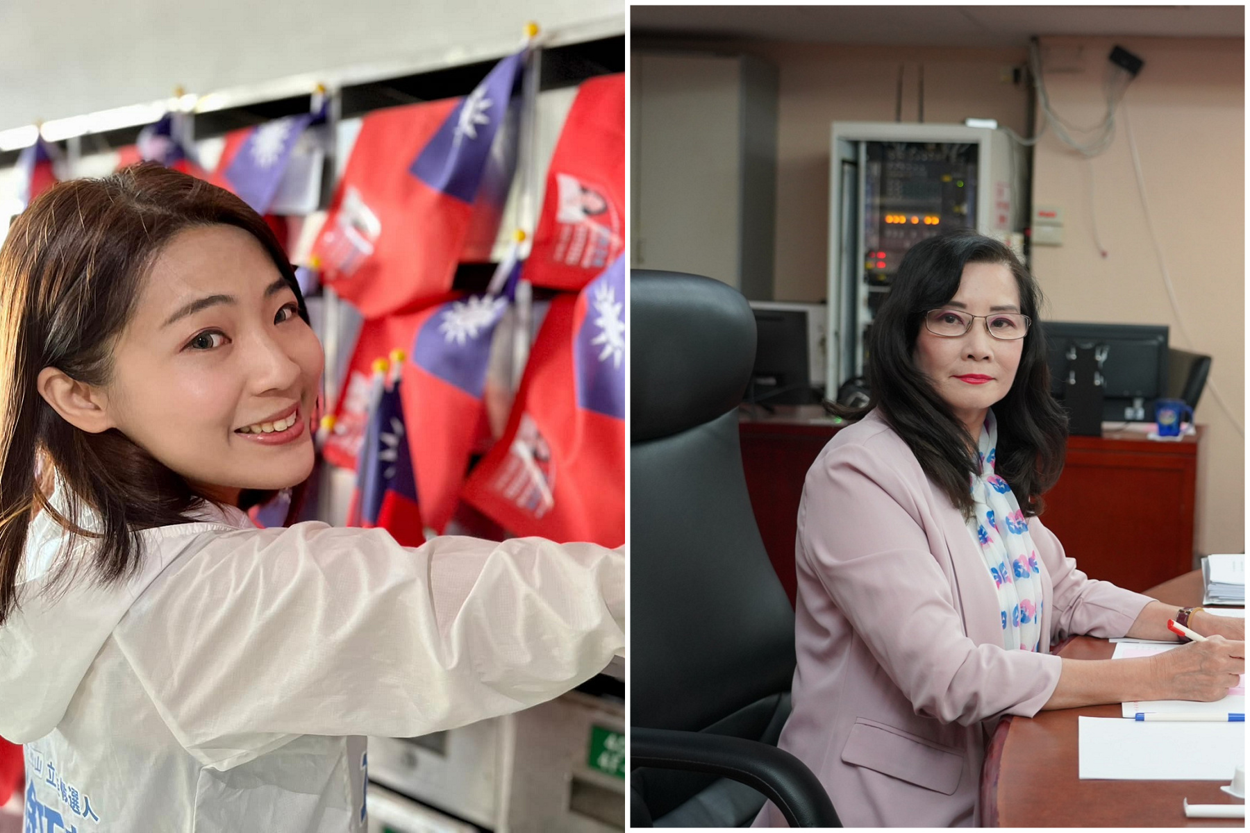 藍營黨內互咬廝殺？遭秦慧珠(右)爆料獲中工免費看板，徐巧芯反駁。（翻自臉書）