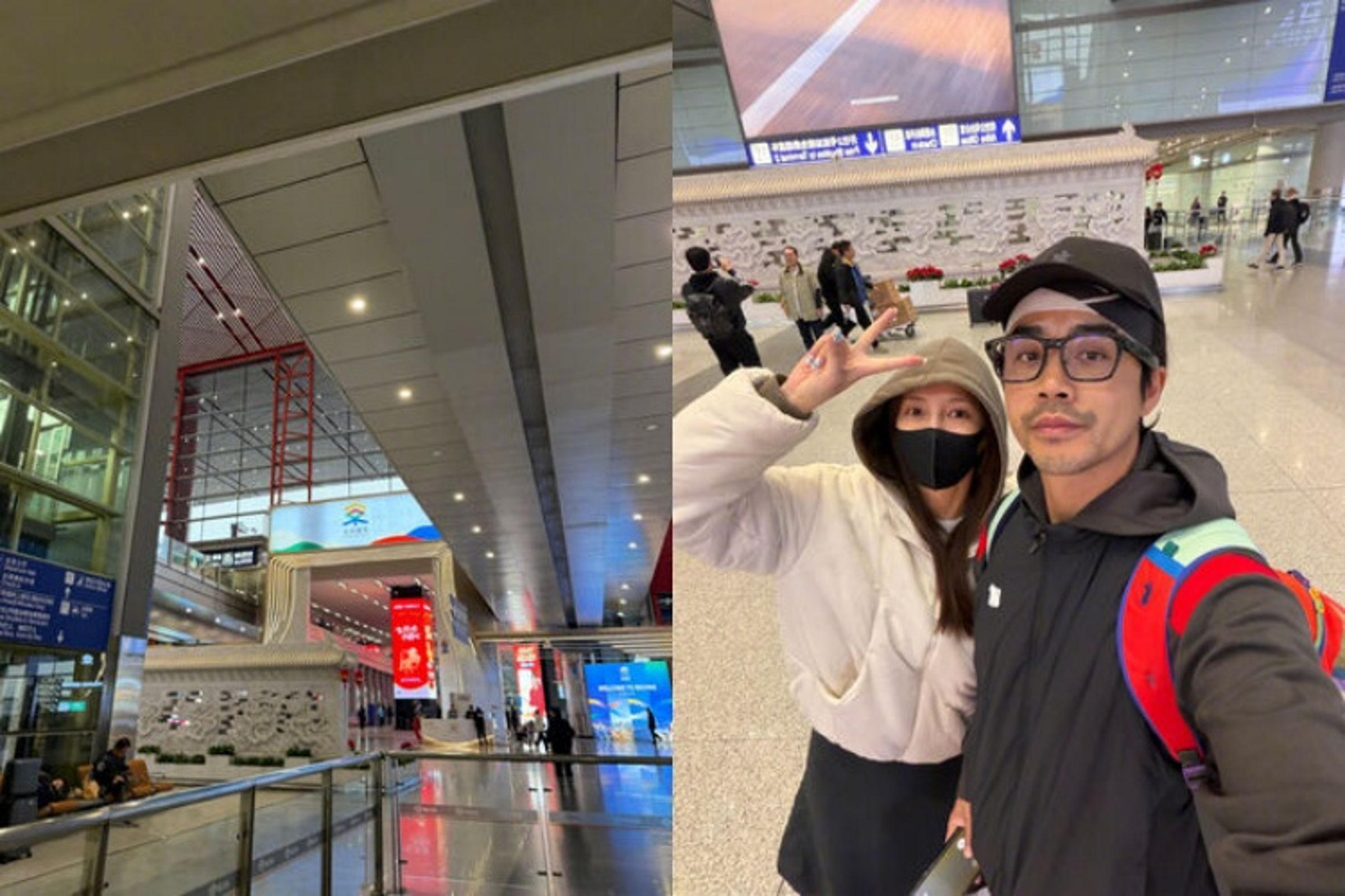 弦子與李茂於杜拜航班停飛期間滯留海外,經自駕跨境與多次轉機後,今清晨平安抵達北京。(翻攝自微博)