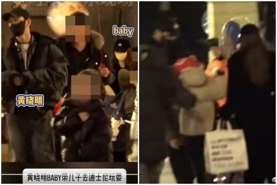 黃曉明與Angelababy離婚4年，25日被民眾直擊，一同現身迪士尼。（翻攝自微博）