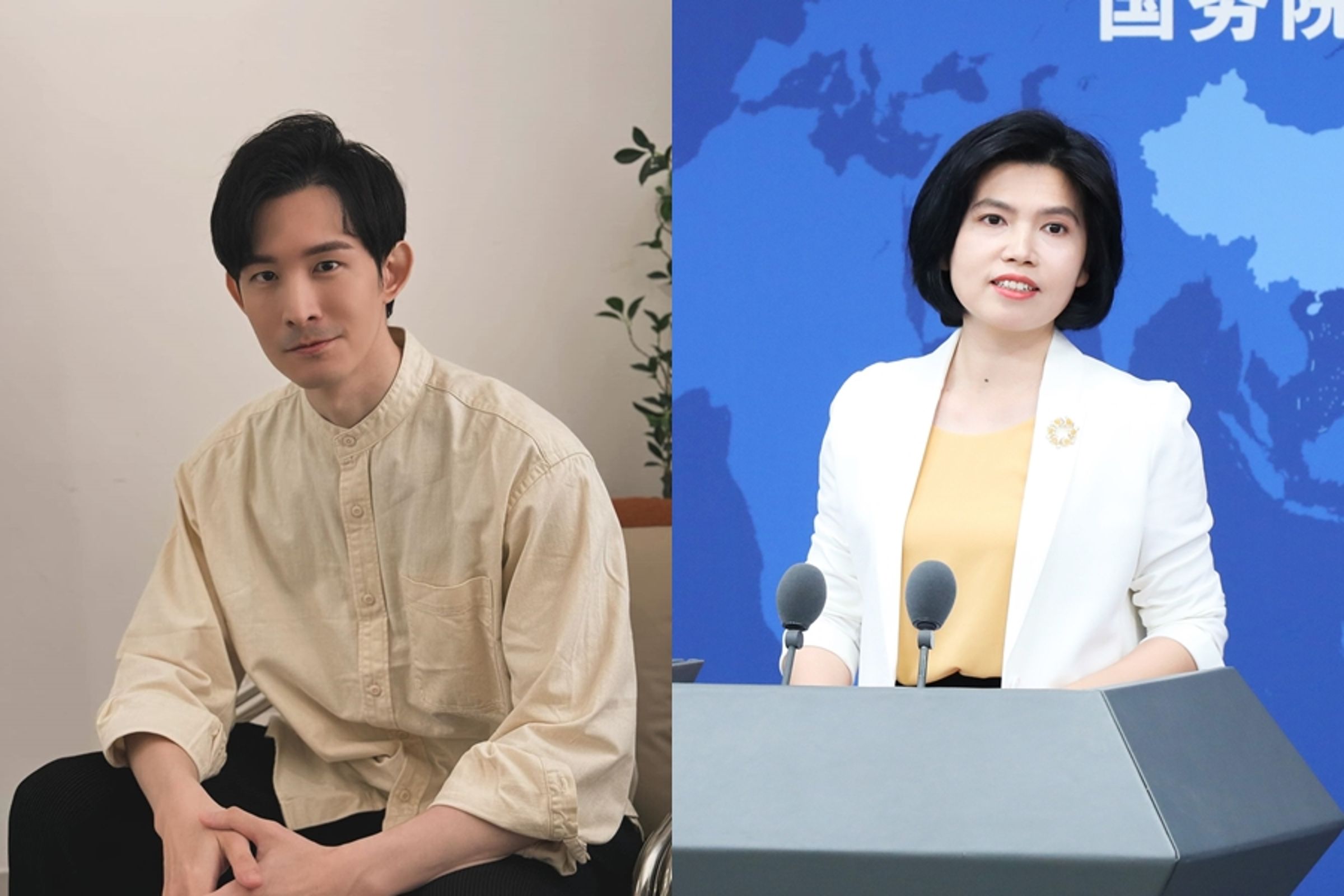 波特王(左)日前稱中國砸錢邀台灣網紅去中國拍片進行「文化統戰」,國台辦發言人朱鳳蓮(右)今則做出回應。(翻攝自波特王臉書、國台辦微博)