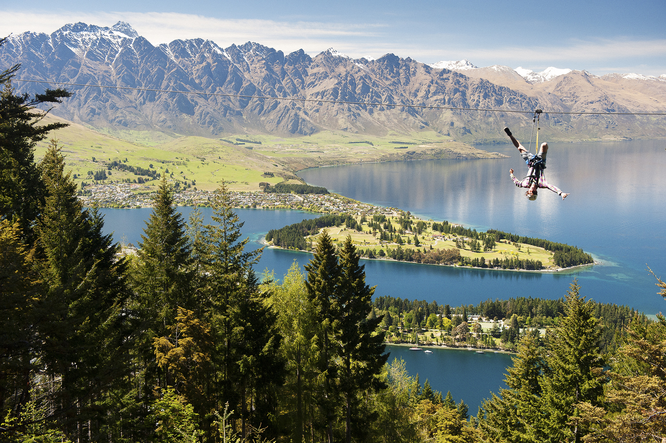 參加Ziptrek Ecotours推出的森林滑索，有機會從皇后鎮800米的高空中眺望小鎮如詩如畫的夢幻湖景。（Ziptrek Ecotours提供）