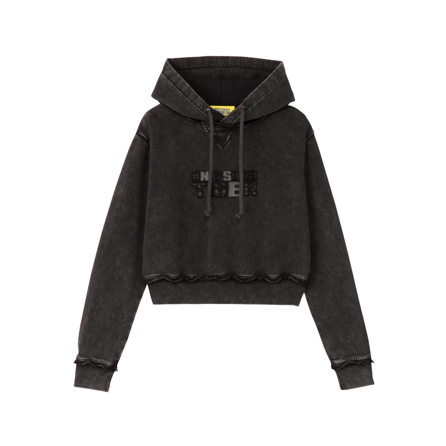 女款黑灰色洗舊設計寬鬆連帽長袖上衣NT$7,980（Onitsuka Tiger提供）       