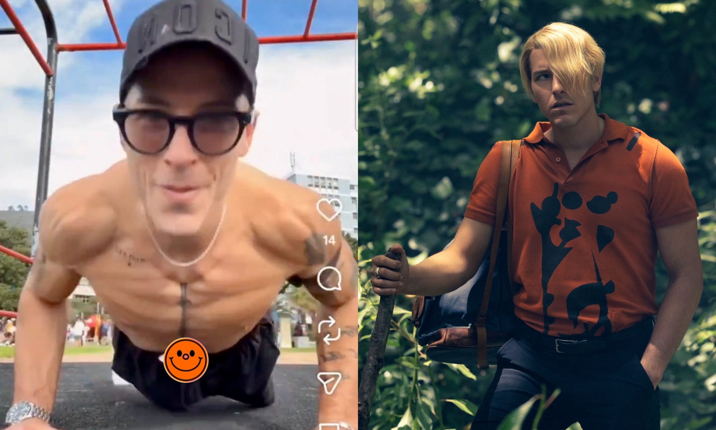 《航海王》真人版香吉士塔茲·史卡勒 Taz Skylar意外走光。(左網路圖片、右Netflix提供)