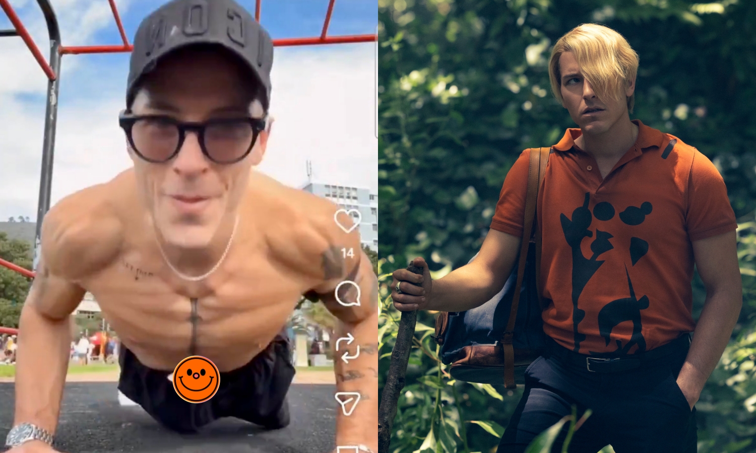 《航海王》真人版香吉士塔茲·史卡勒 Taz Skylar意外走光。（左網路圖片、右Netflix提供）