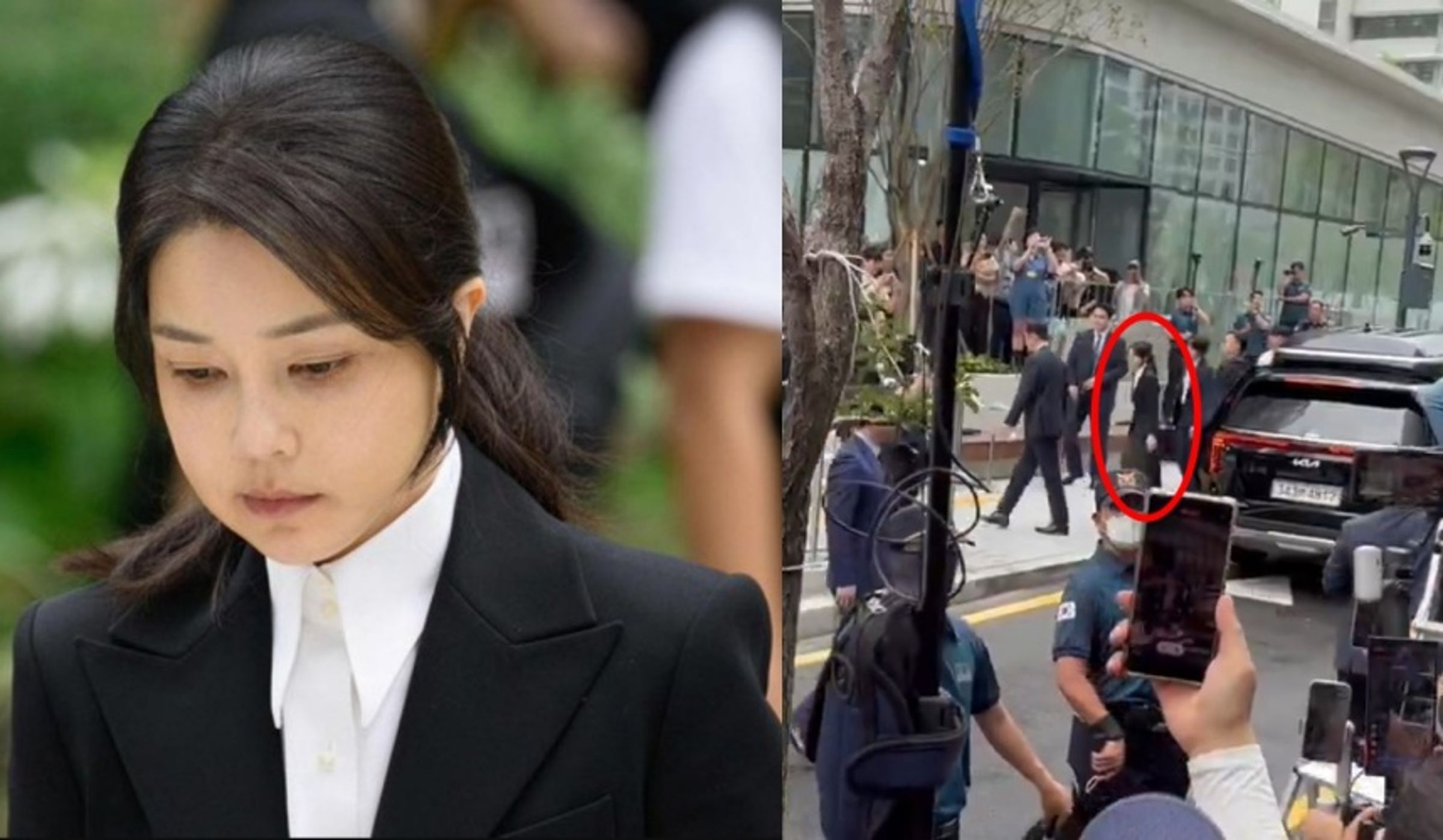 金建希現身特檢組,媒體長槍短炮大陣仗、旁觀民眾堪比演唱會門口。(翻攝自X)