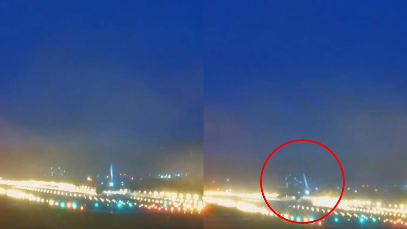 星宇航空班機降落驚險瞬間，左機翼疑差點觸地。（翻攝自threads）