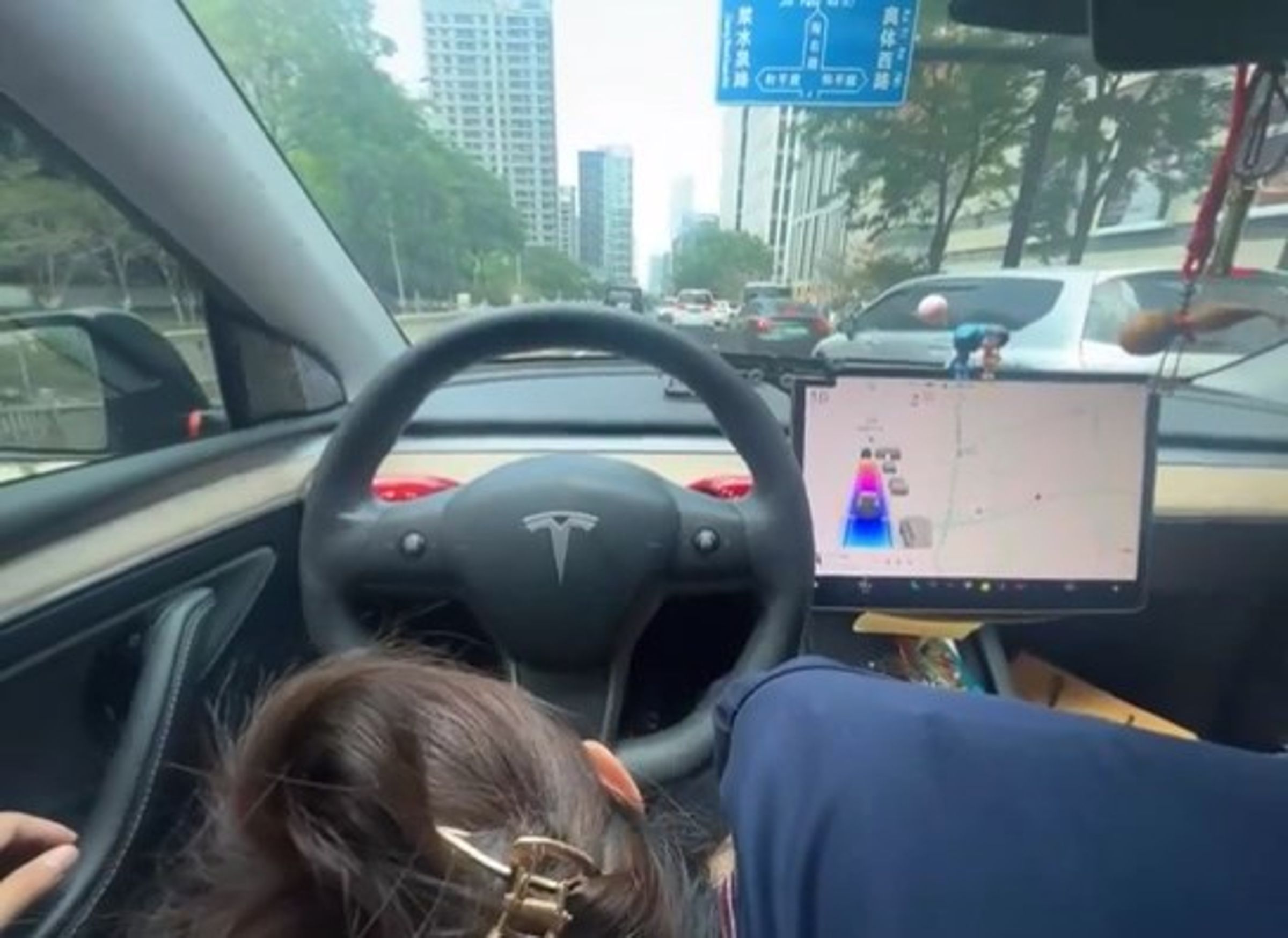 男駕駛手放開,人妻低頭「吃人肉香腸」!網諷特斯拉自駕系統強大。(翻自X平台)