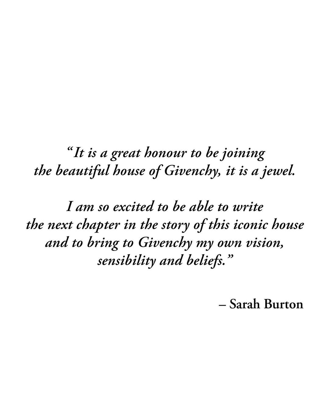 Sarah Burton的聲明稿。（翻攝自GIVENCHY IG）