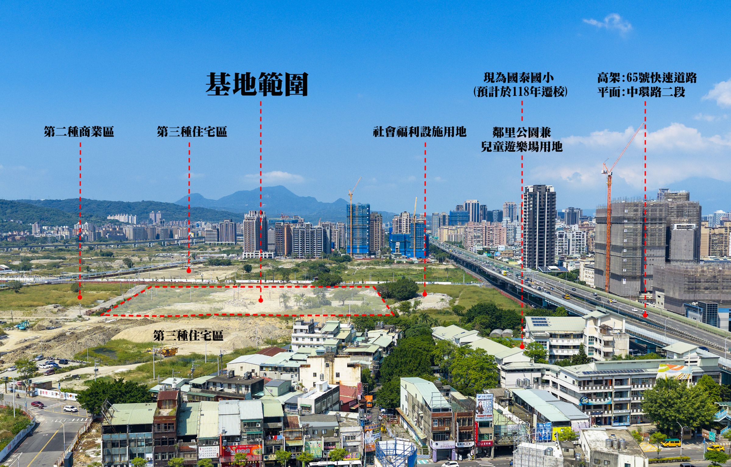塭仔圳青年社宅基地位置示意圖,鄰近台65線快速道路與學區、醫院,具備交通與醫療優勢。