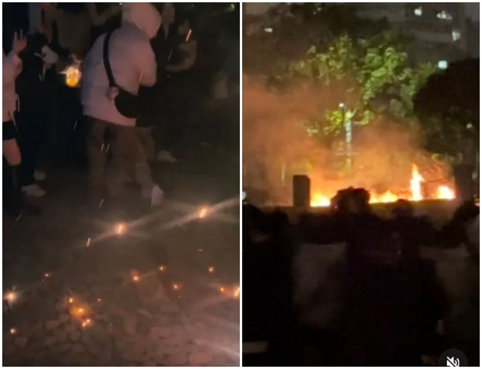 不少網友po出晚會現場影片,公園疑似因為煙火掉落地面引發火災。(翻攝自Threads)