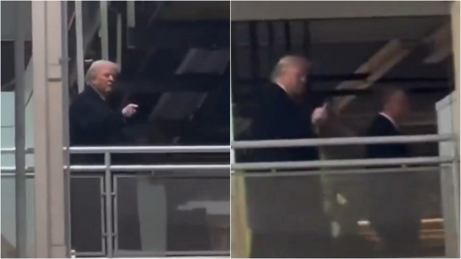 川普回嗆完抗議者後還比中指。（翻攝X）