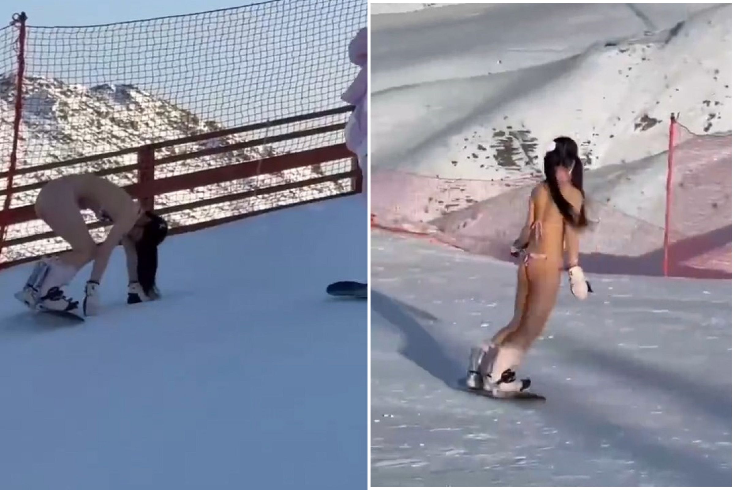 不冷嗎?正妹裸體滑雪,女鄉民看到興奮嗨喊「牛逼」。(翻自微博)