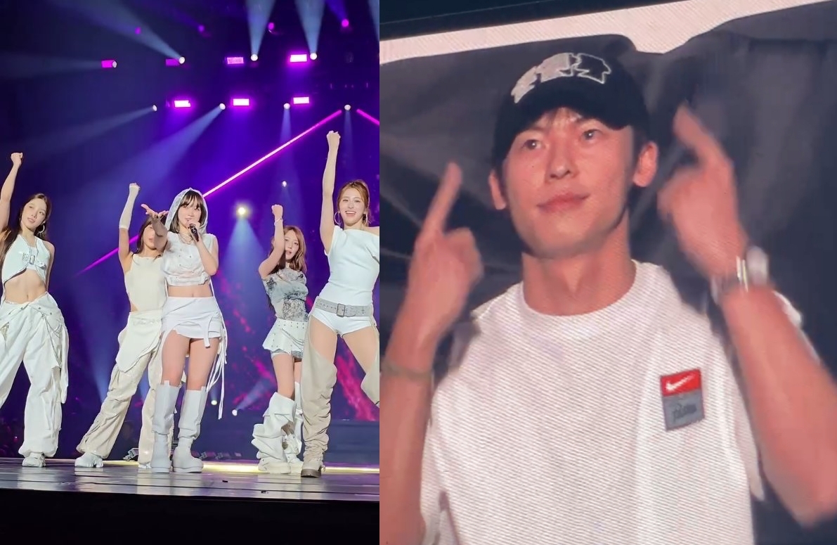 許光漢（右）現身韓國女團LE SSERAFIM台北演唱會。（左翻攝LE SSERAFIM INS、右為讀者提供）
