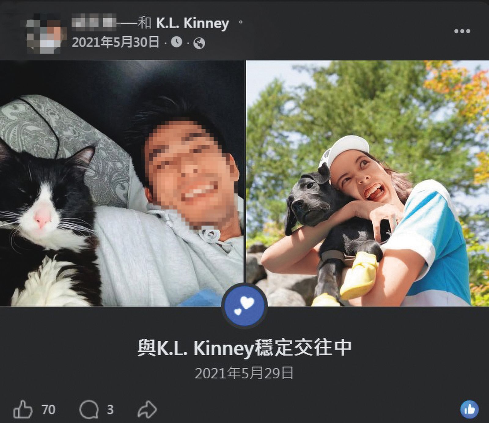 金凱德（右圖）和前夫（左圖）在美國一起飼養了多隻貓狗。（翻攝自Wayne臉書）