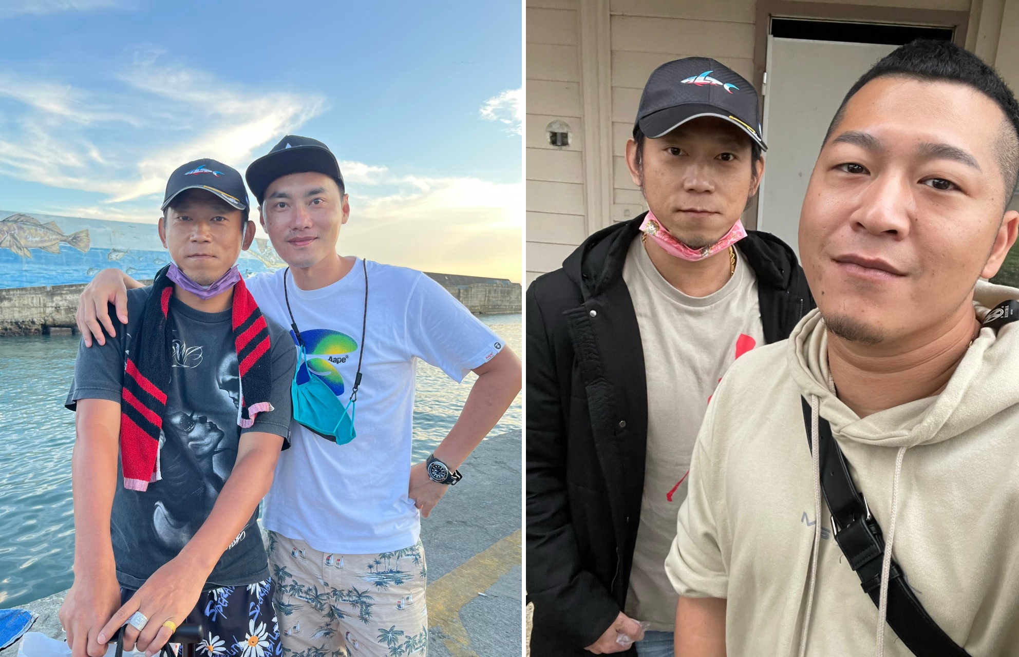 張峰譯（左）、草爺（右）各自貼出與顏正國的合照，他們去年都知顏正國生病的消息。（臉書）