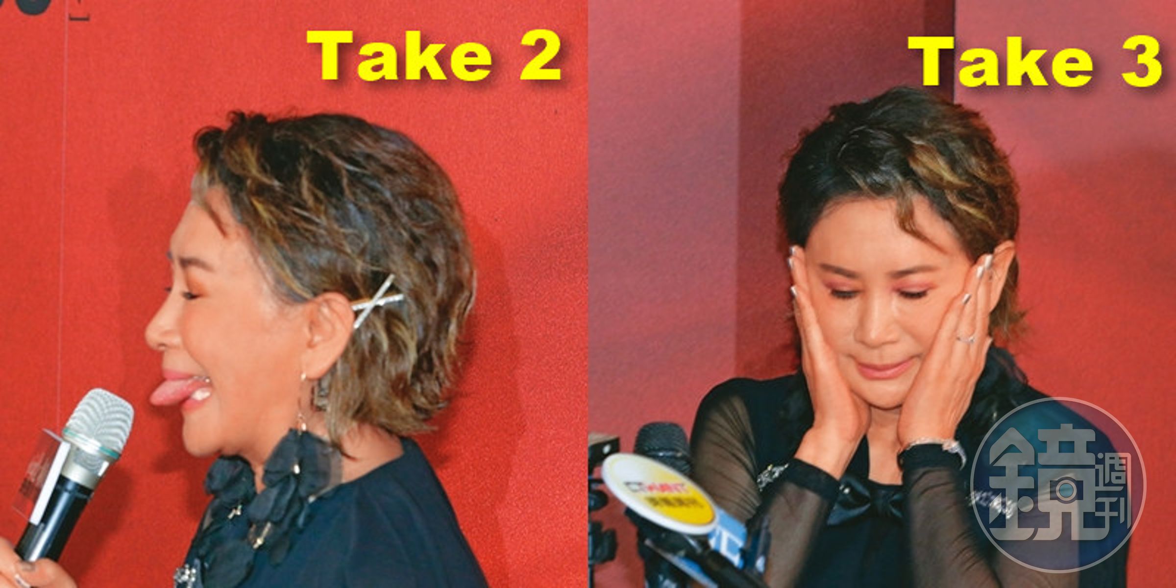 雖說楊麗花（左）才是主角，但陳亞蘭（右）的三連拍「表情包」實在太搶鏡，博版成功！