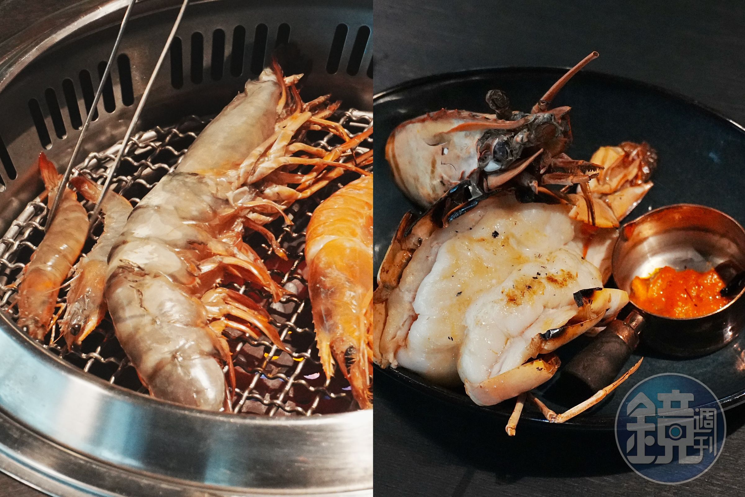 「臂咚蝦」有多巨?大概就是烤網面積差點不夠放,烤熟後要單獨擺盤的尺寸!