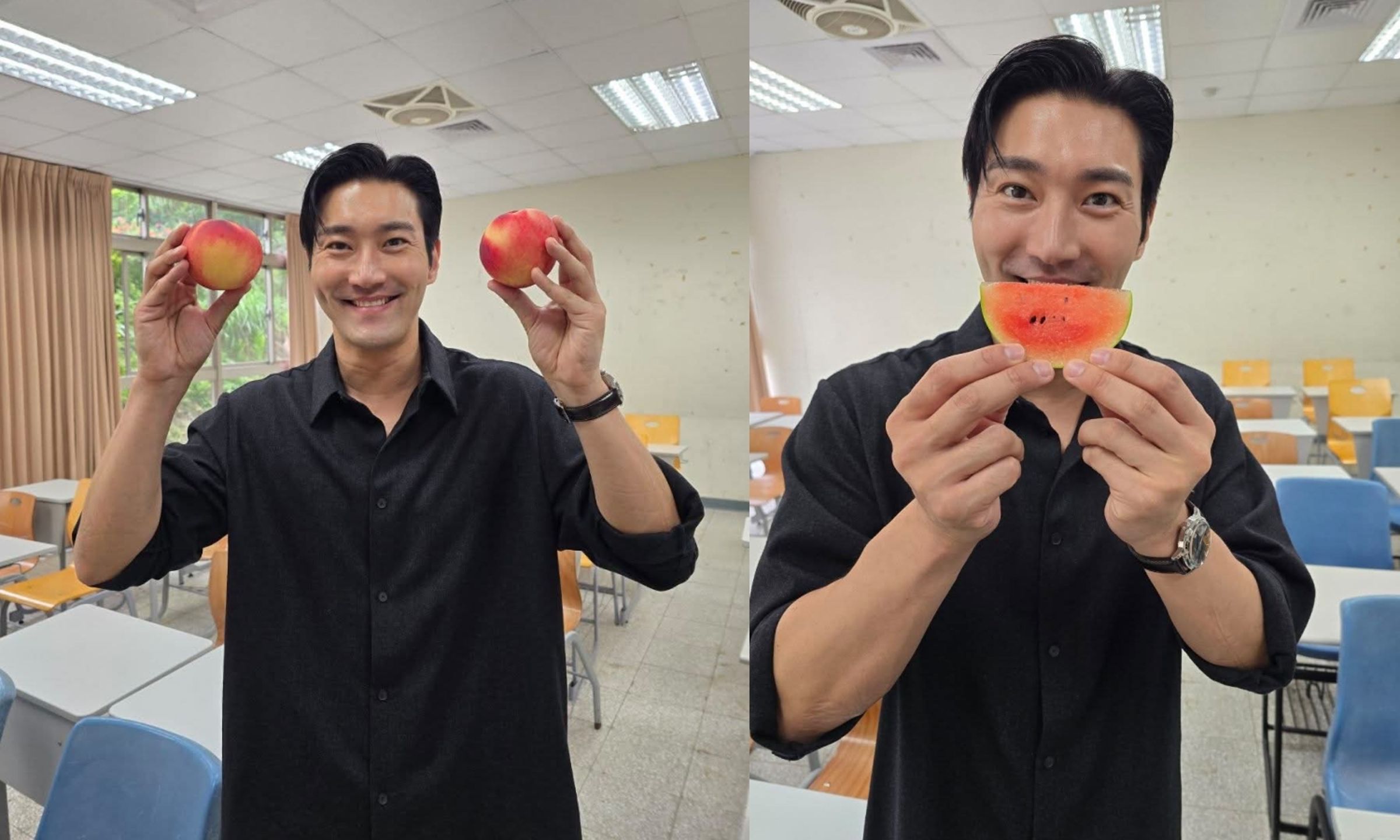 SJ 始源曬出手捧火龍果、水蜜桃、迷你西瓜等台灣水果的照片，笑喊「農會應該會聯絡我了」。（翻攝始源Threads）