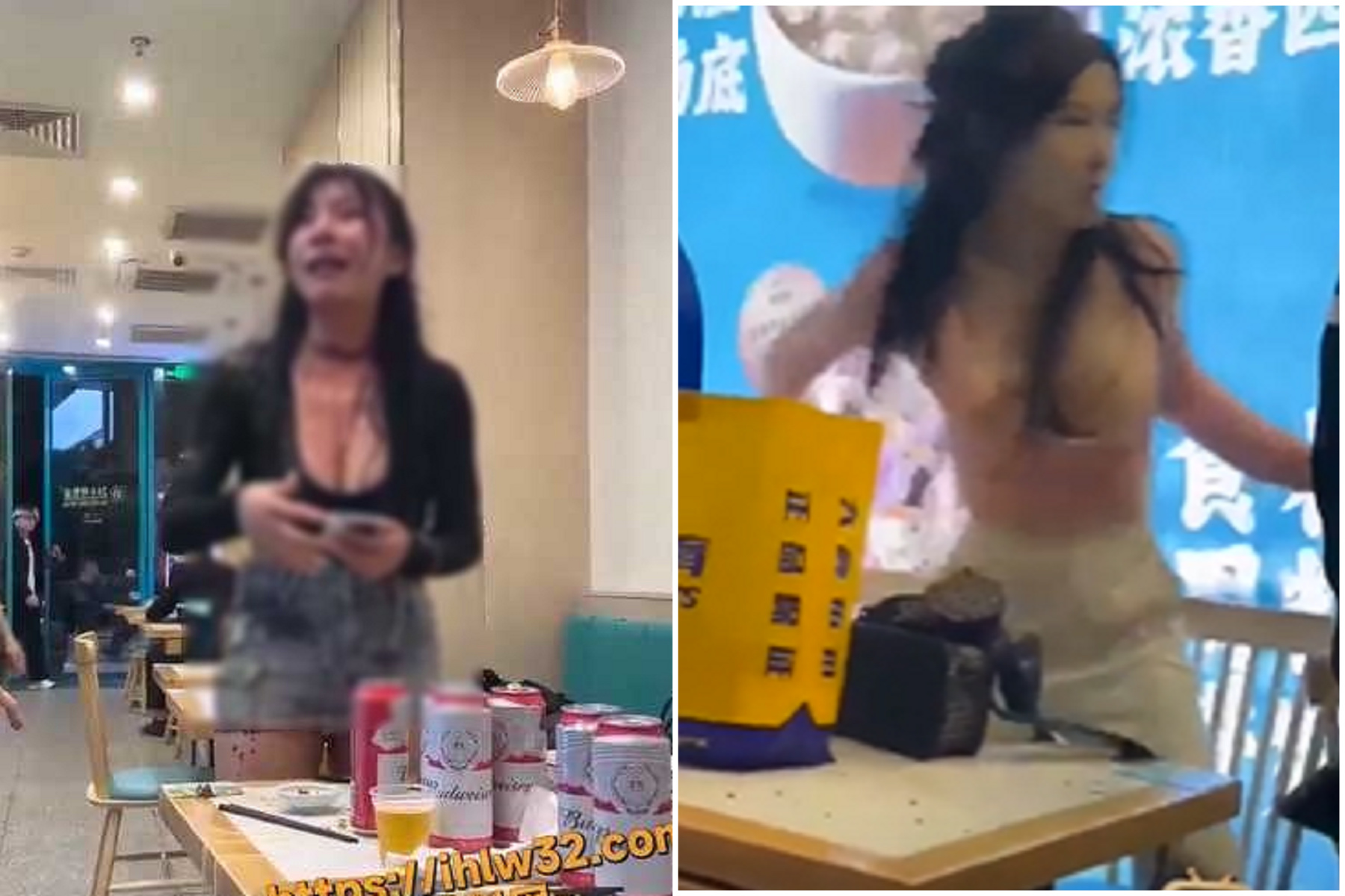 雙姝吃餛飩變全武行，網友歪樓驚呼「胸器太凶！4粒巨大餛飩彈彈跳」。（翻自《黑料網》）