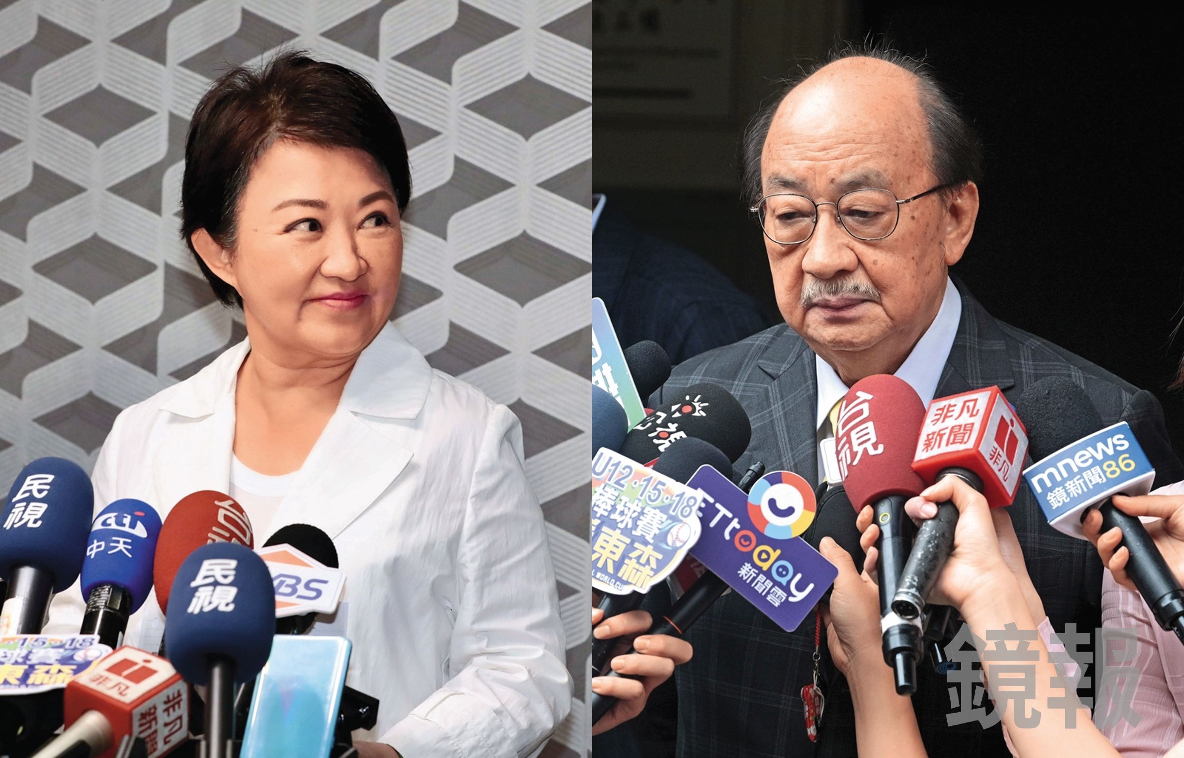 藍綠近日人事懸而未決，台中市長盧秀燕（左圖）堅決不接棒國民黨黨主席；至於民進黨立院總召柯建銘（右圖）則是備受爭議，仍無意請辭。（鏡報林煒凱）