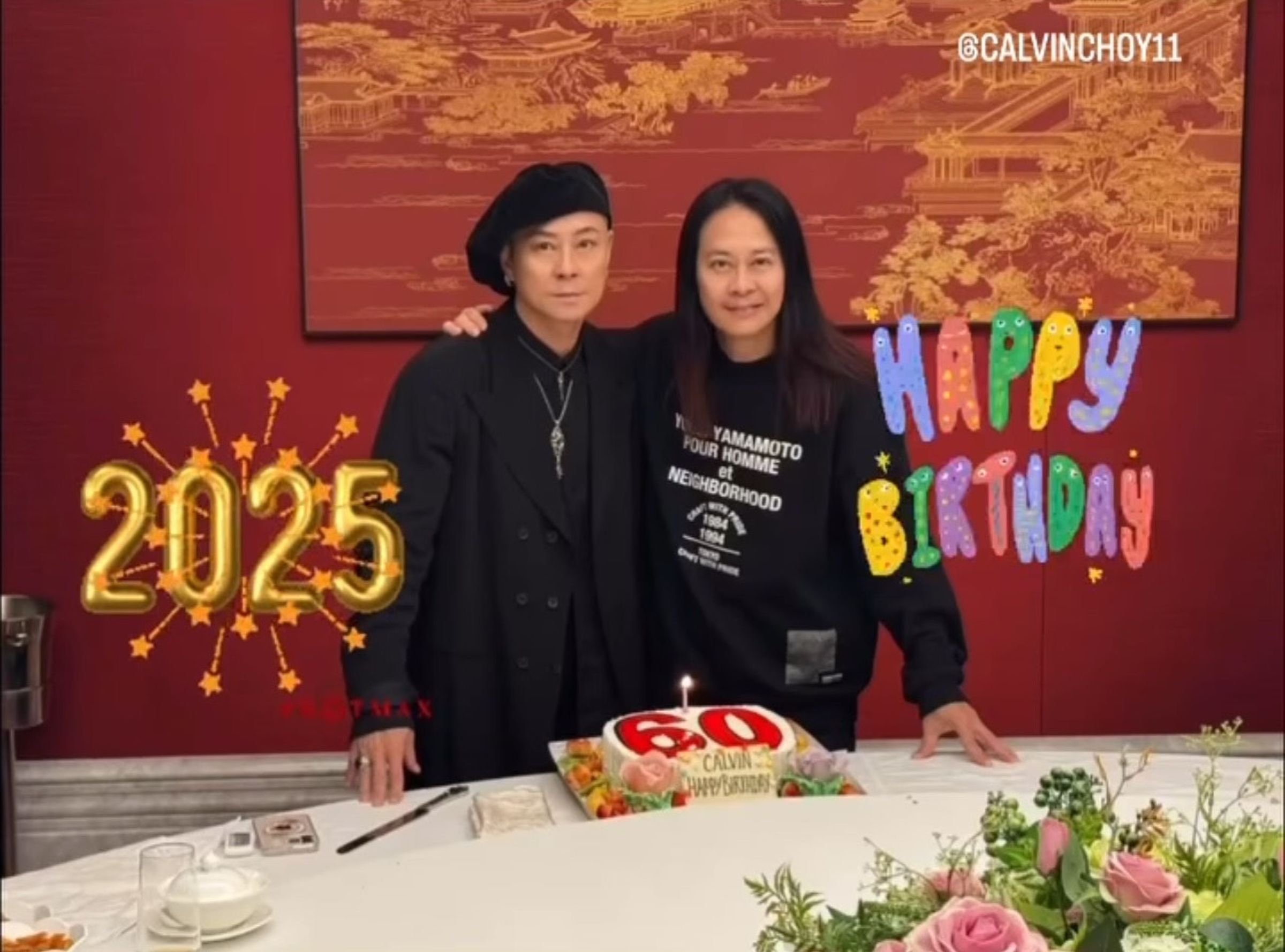 蔡一傑出席哥哥蔡一智60歲生日趴,兩兄弟在蛋糕前合照。(翻攝自蔡一智IG)