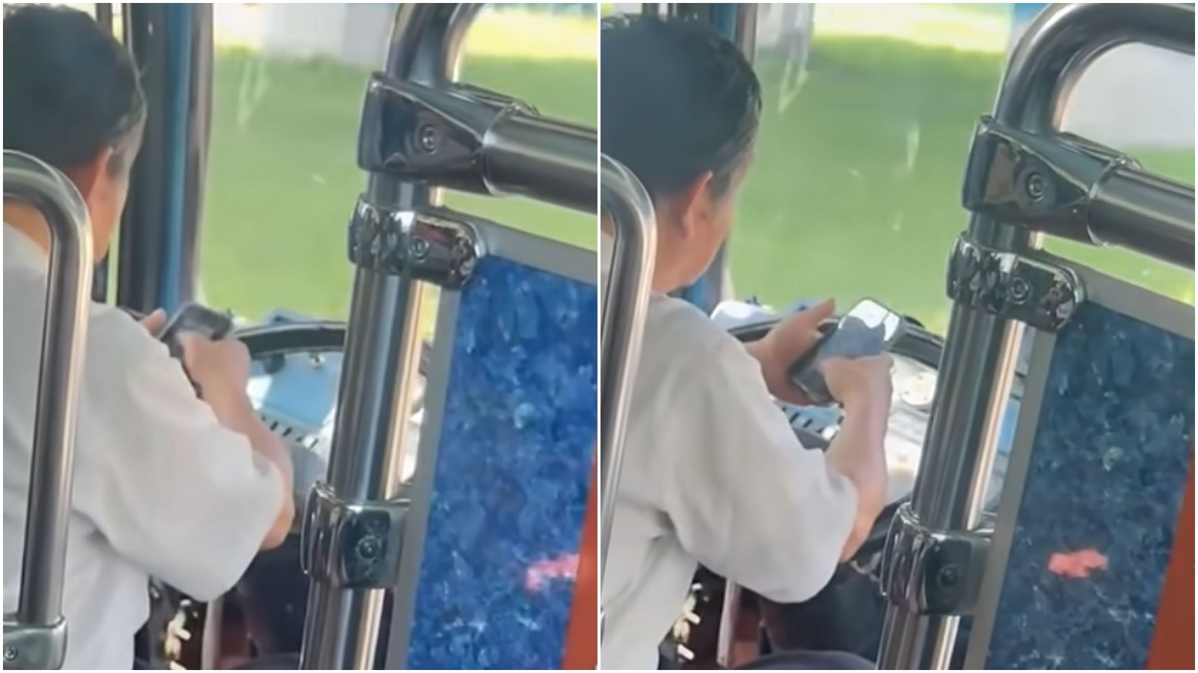 員林客運司機展現「手肘控車」技術，乘客可是嚇壞了。（翻攝爆料公社）