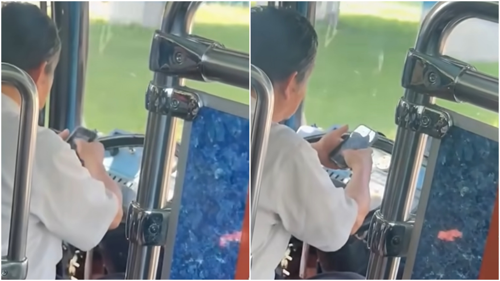 員林客運司機展現「手肘控車」技術，乘客可是嚇壞了。（翻攝爆料公社）