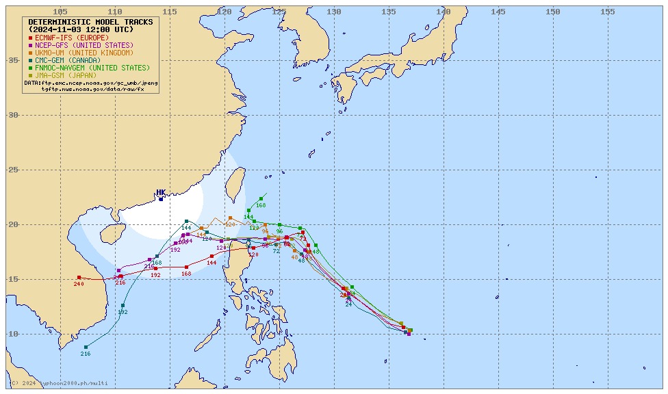 今年第22號颱風「銀杏」，最新各國電腦模式模擬路徑。（翻攝自typhoon2000）