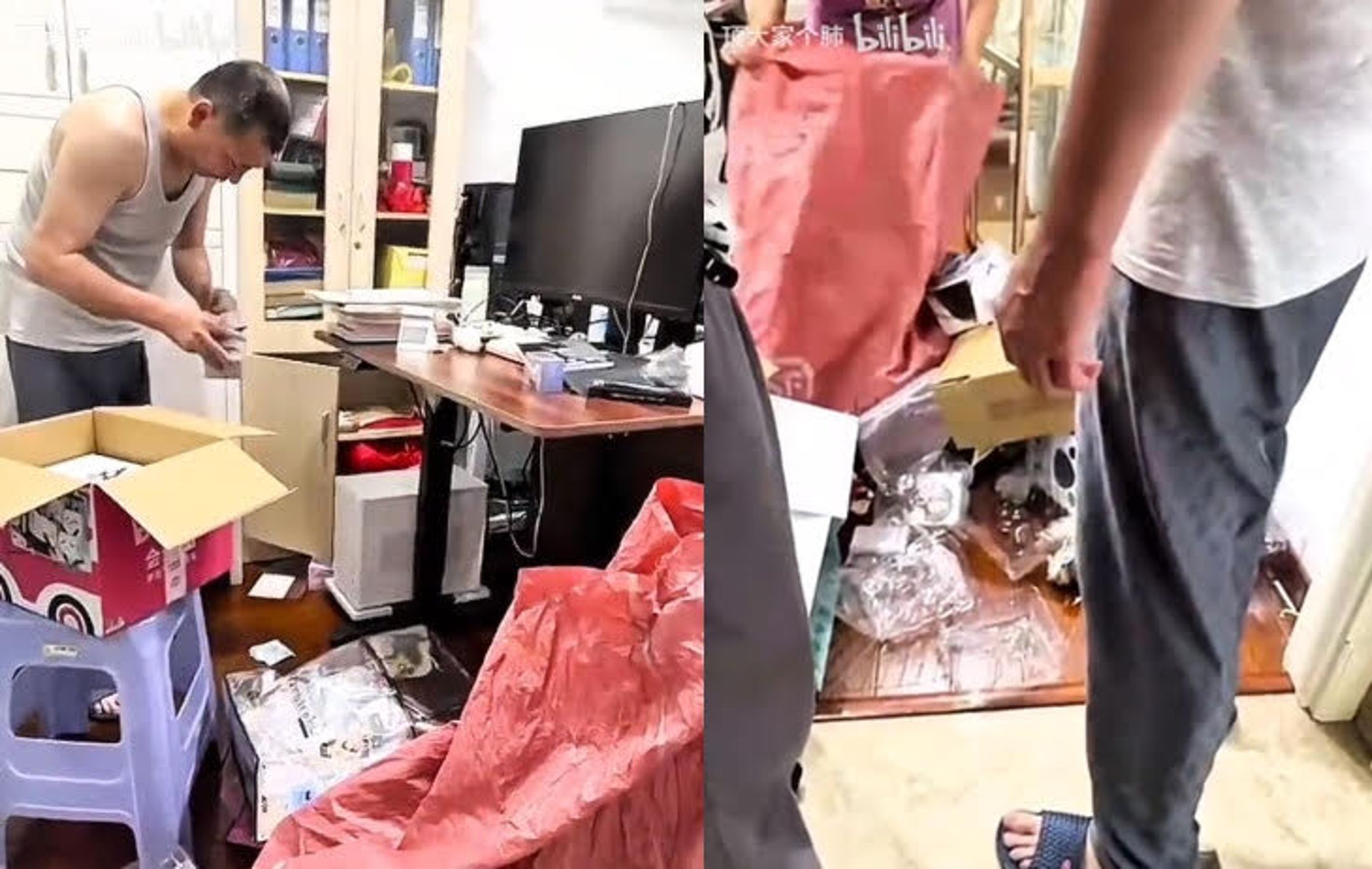 一名男網友熱衷模型，沒想到妻子竟聯手雙方父母一起砸爛他收藏的模型。（翻攝bilibili）