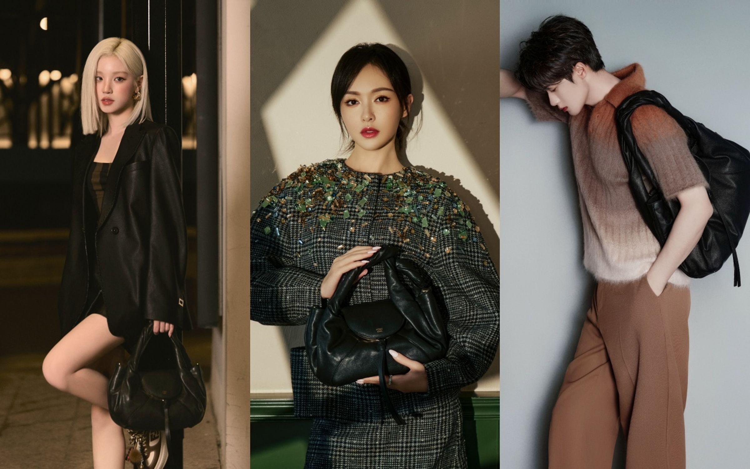 (左起)宋雨琦、唐嫣、檀健次已背上未正式上市的FENDI Spy Bag,搶先演繹2025秋冬。(FENDI提供)