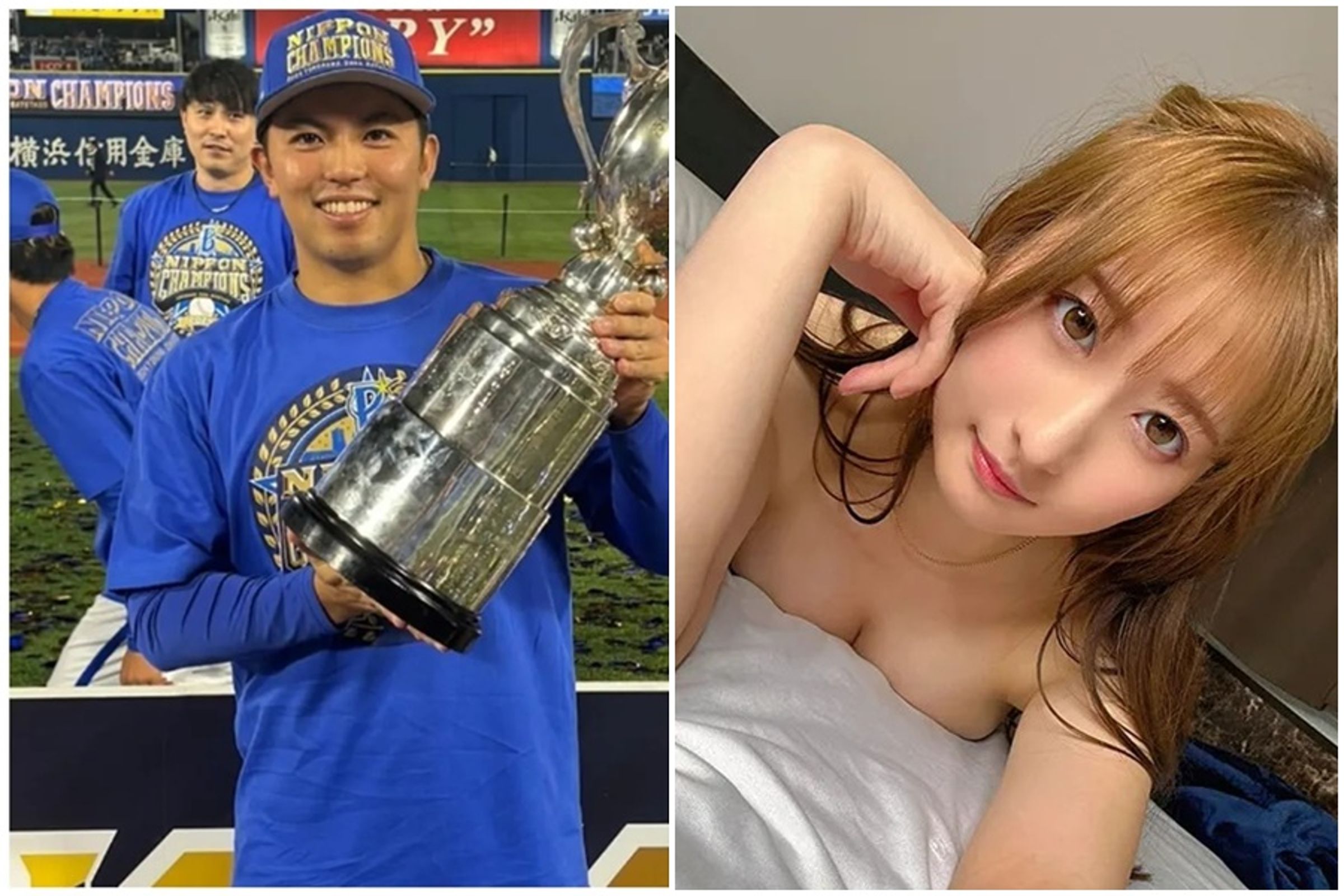 現年25歲日本女優末廣純爆與已婚職棒投手東克樹發展不倫戀。(翻攝自末廣純、東克樹IG)