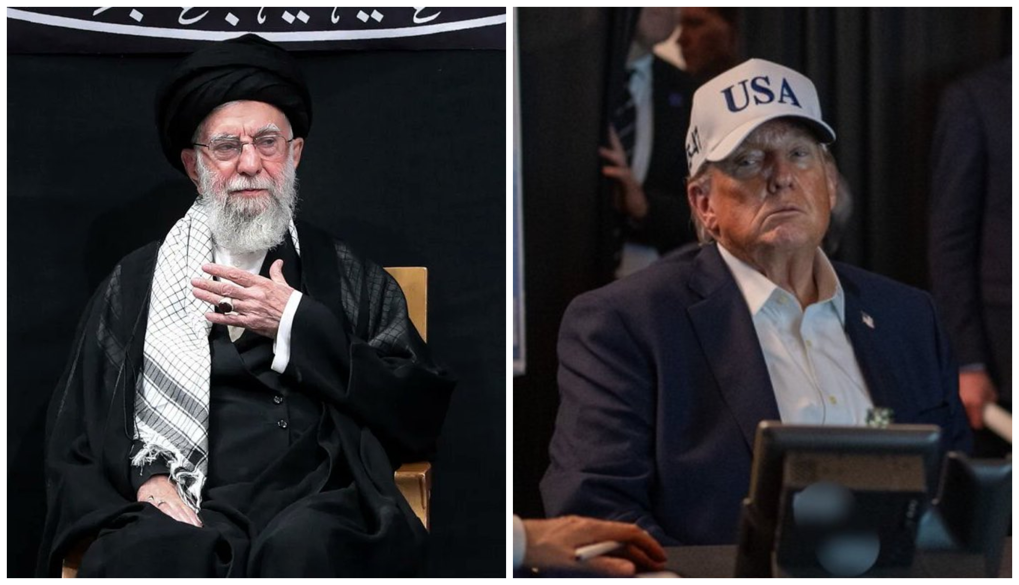 川普（右圖）宣稱哈米尼（左圖）已死亡。（翻攝X）