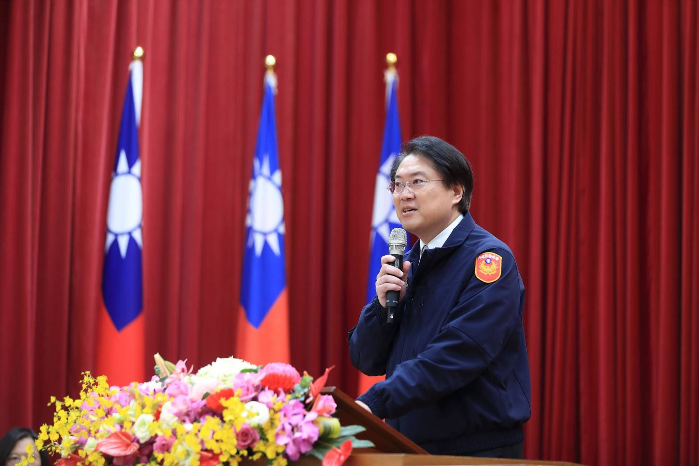 內政部長林右昌致詞時,特別感謝警察在治安工作上的努力。(警政署提供)