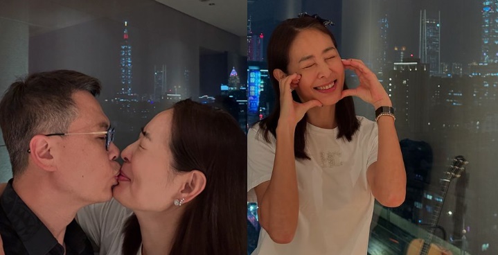 賈永婕和老公嘴對嘴親親，大方放閃。（翻攝自IG@janet_chia_）