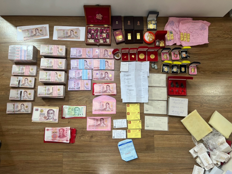 警方扣押的涉案物品已突破2,000件，累計查扣總額已超過8,000萬泰銖。（翻攝畫面）