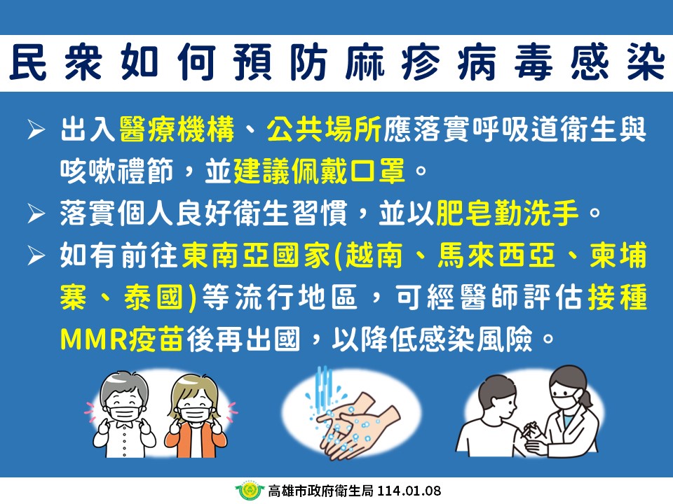 高雄市衛生局說明民眾如何預防麻疹。（高雄市衛生局提供）