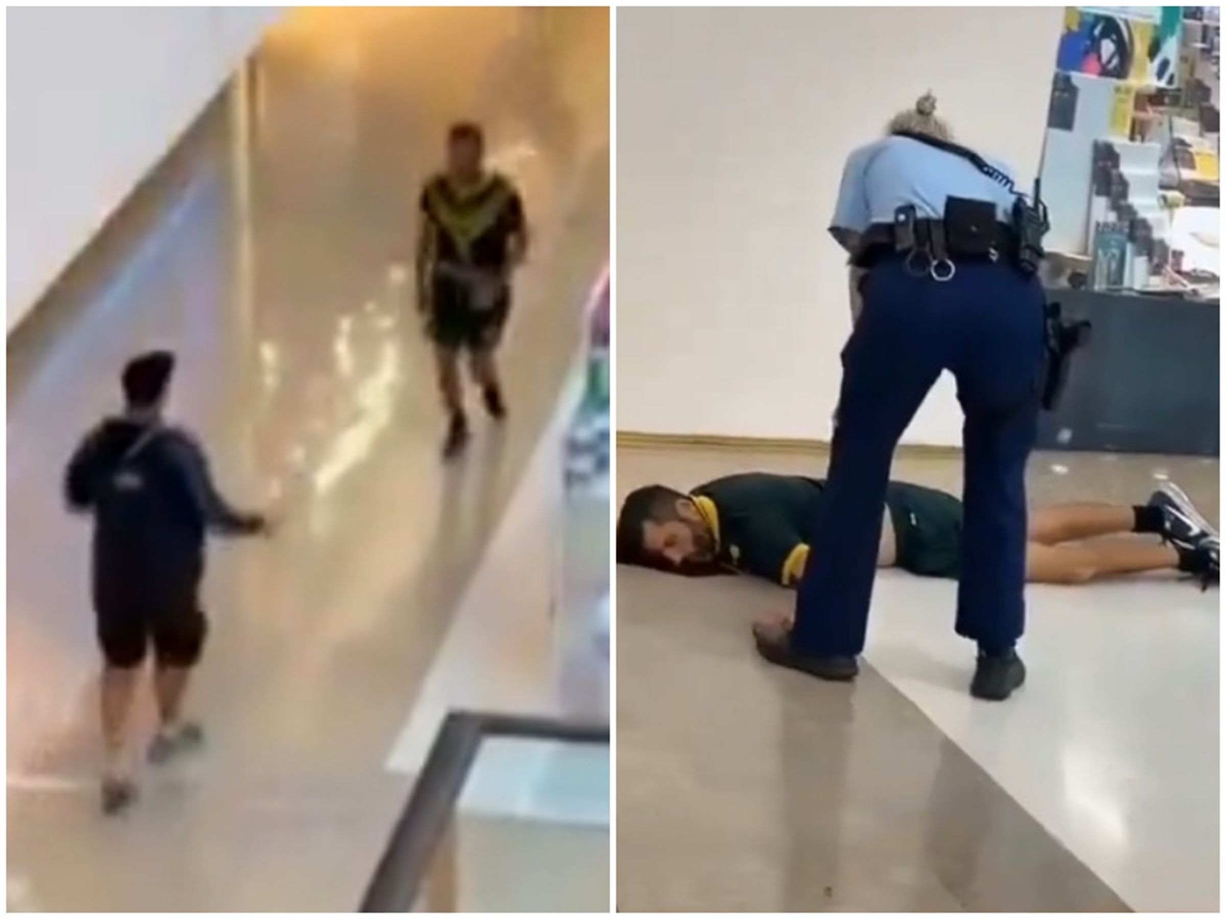 三寶爸英勇畫面流出獲網友大讚;凶嫌(圖右)最後遭到一名女員警開槍擊斃。(翻攝自X)