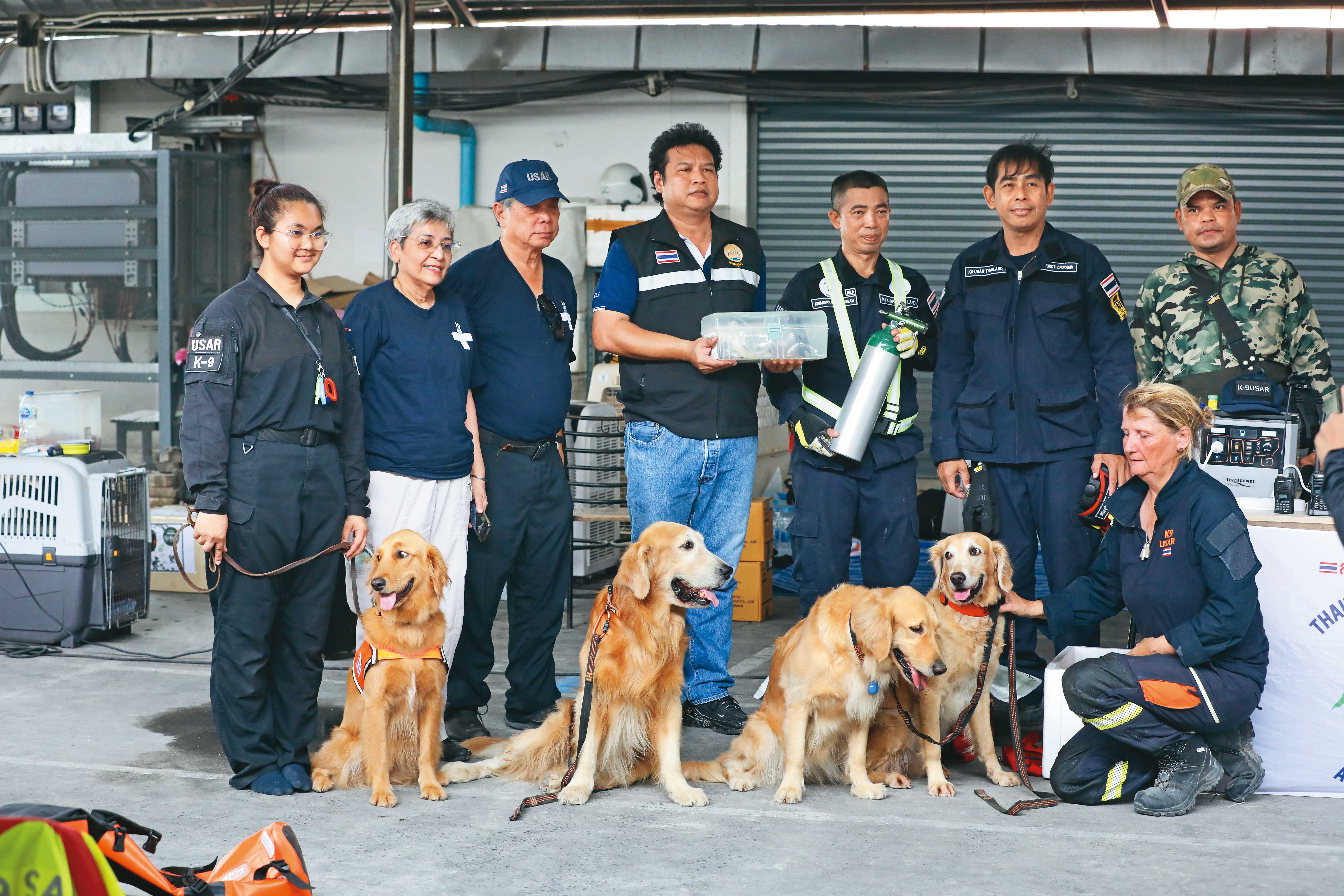 泰國政府出動搜救犬，希望找到被壓在瓦礫堆中的工人。